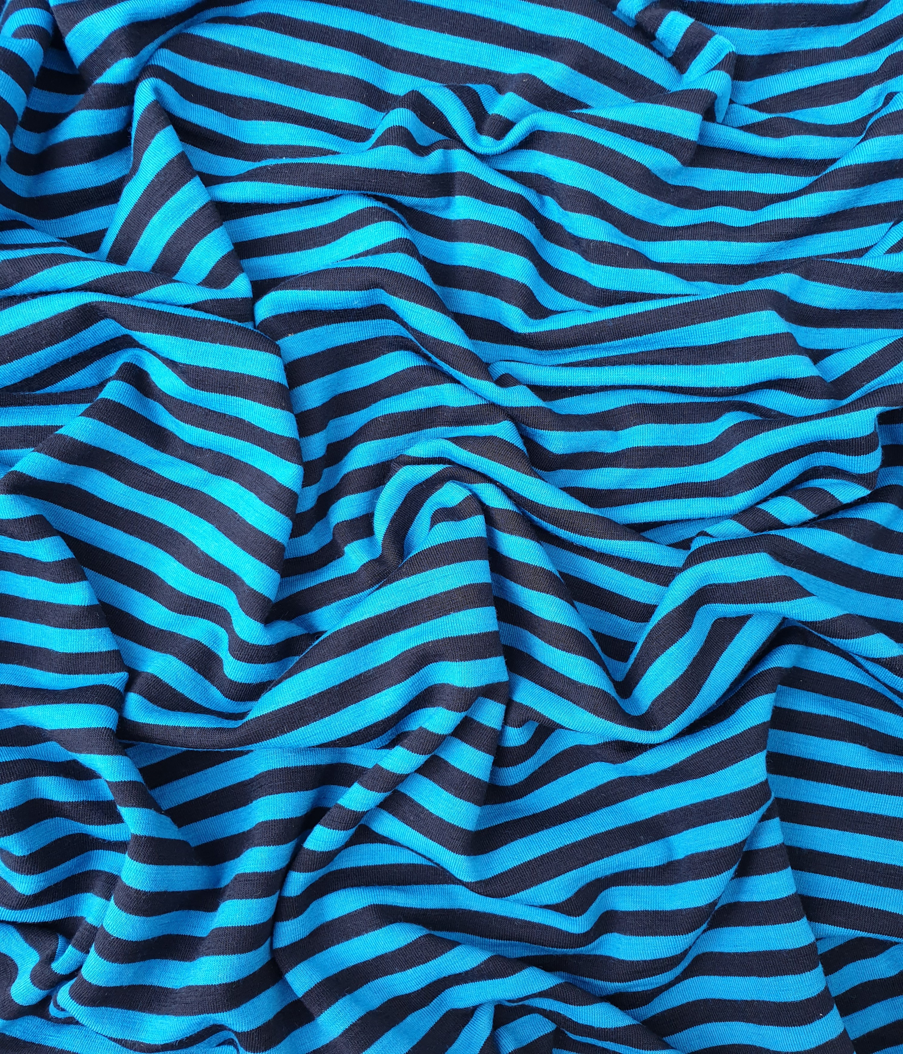 120 cm Dickerer Merino Singlejersey Karibikblau / Schwarz gestreift   