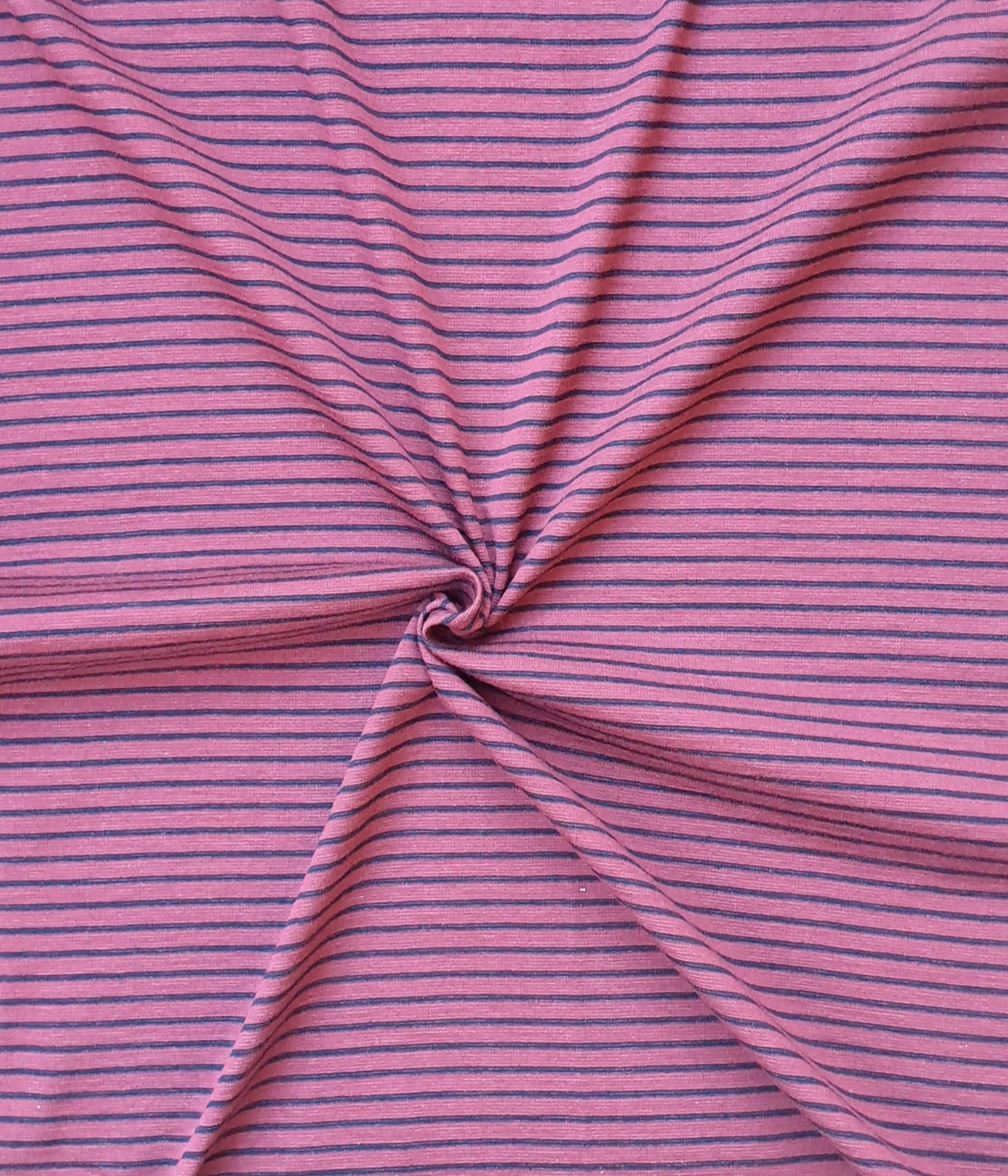 Dickerer Bio Merino DUO Interlock Bordeaux / Marine gestreift