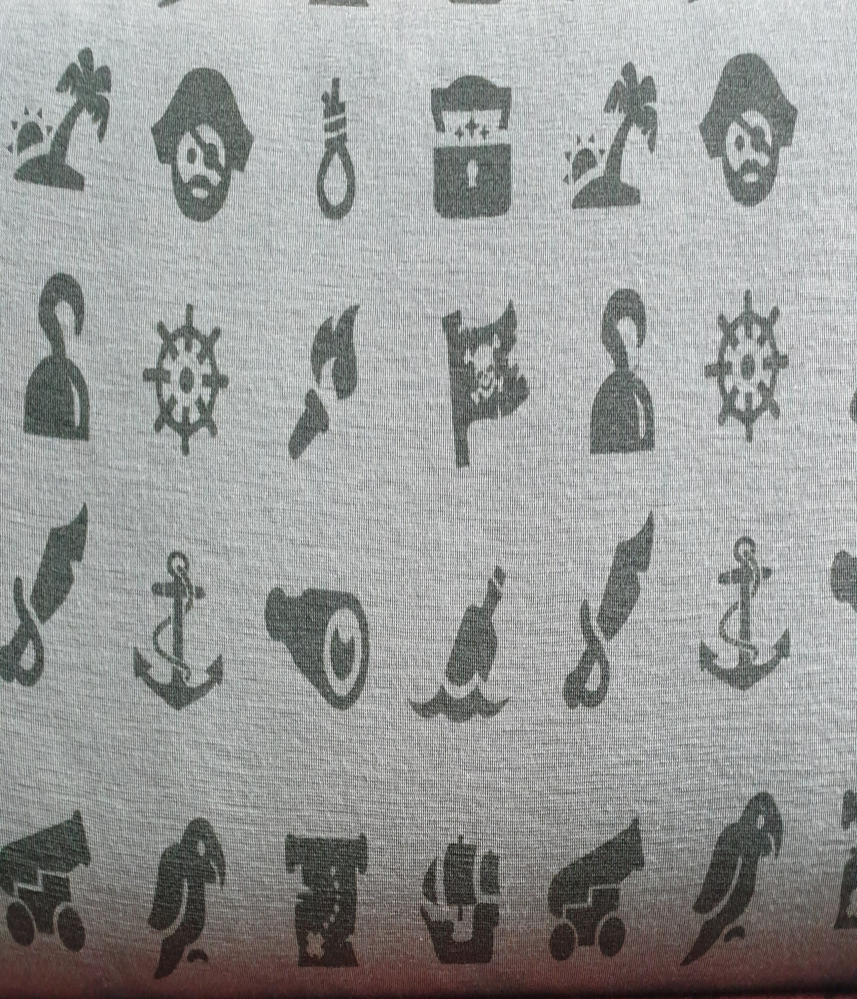 Bio Wolle / Seide Jersey  Piratenwelt auf Birkengrün (kbT)