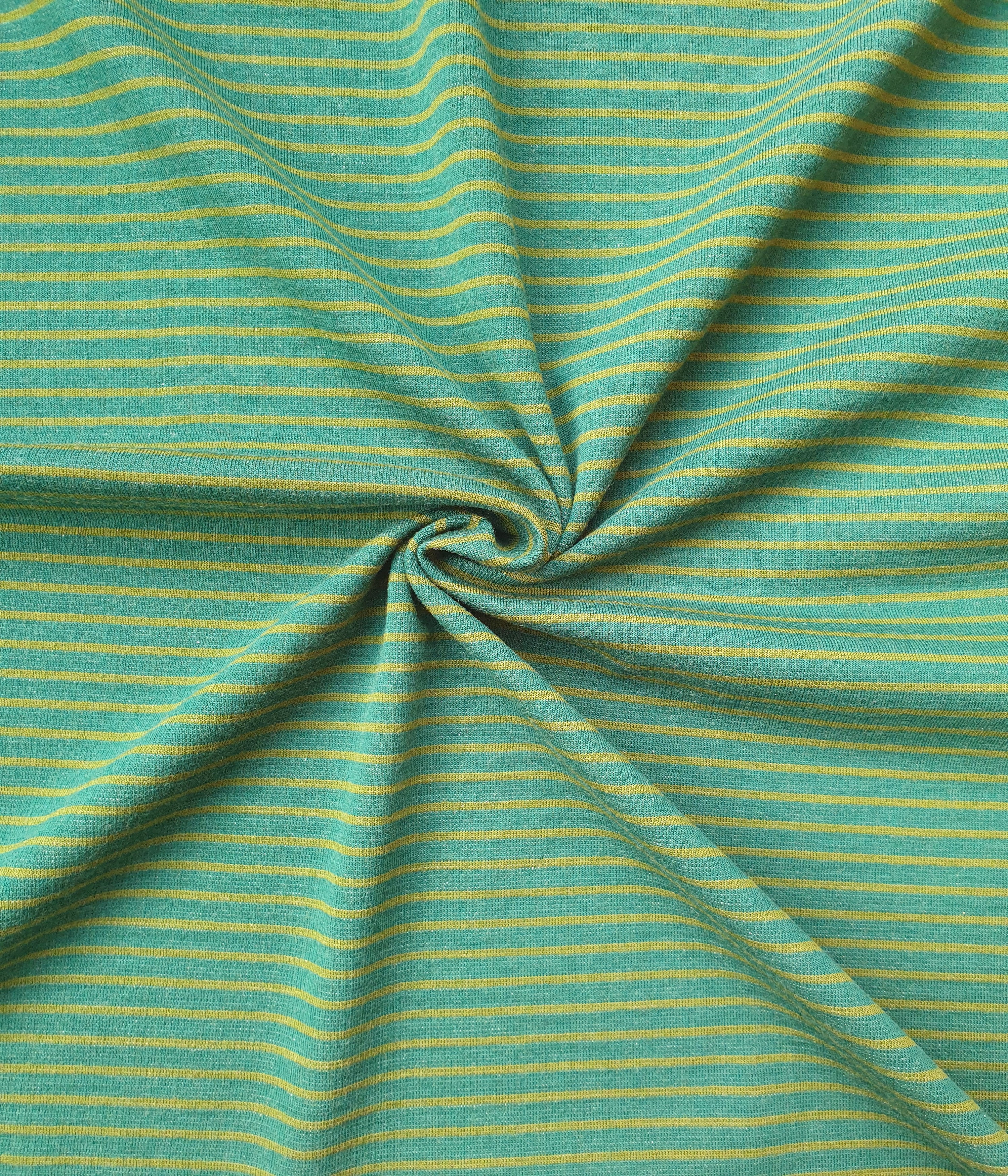 Dickerer Bio Merino Interlock DUO Olive / Wald gestreift