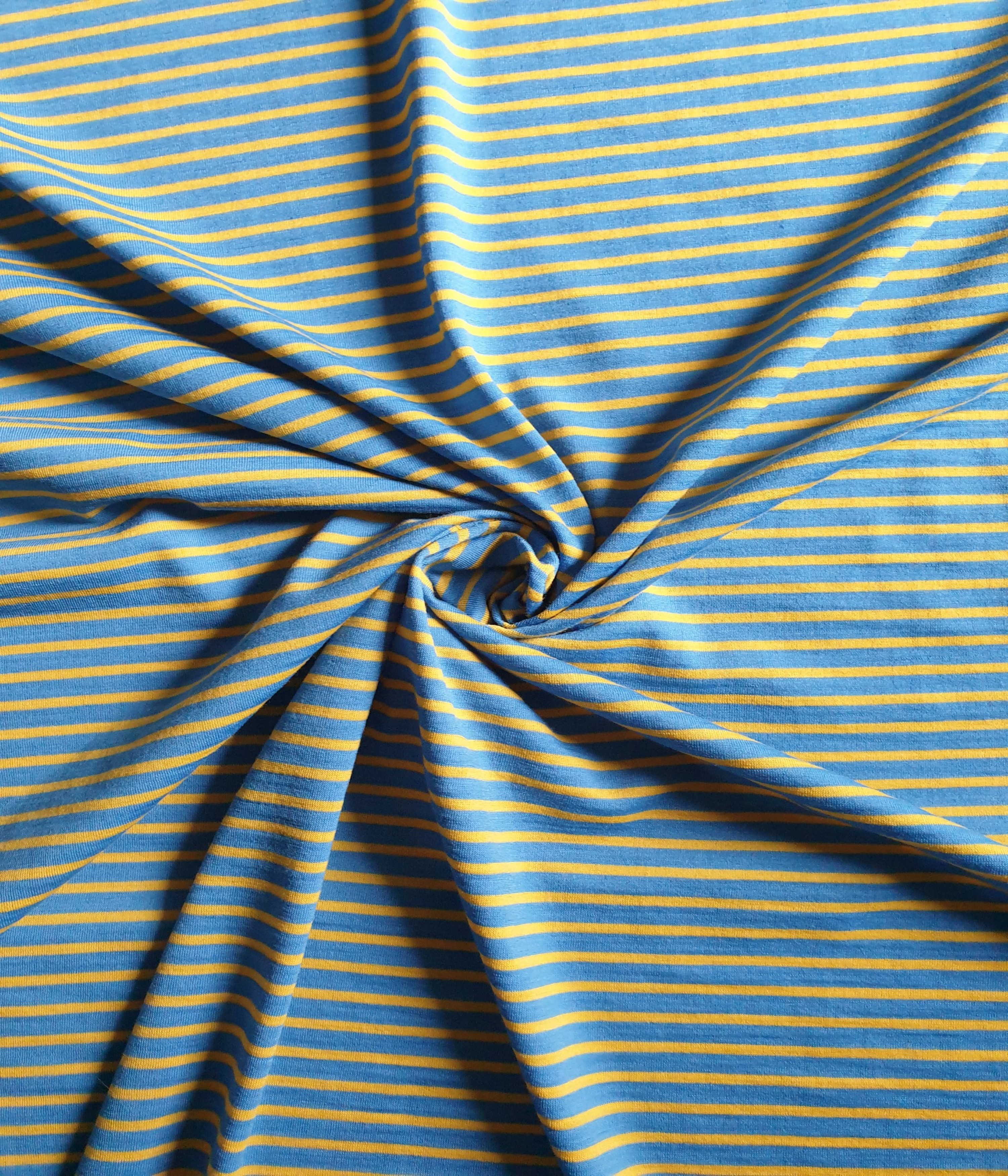 Bio Merino Singlejersey Himmelblau / Sonnengelb Ringel