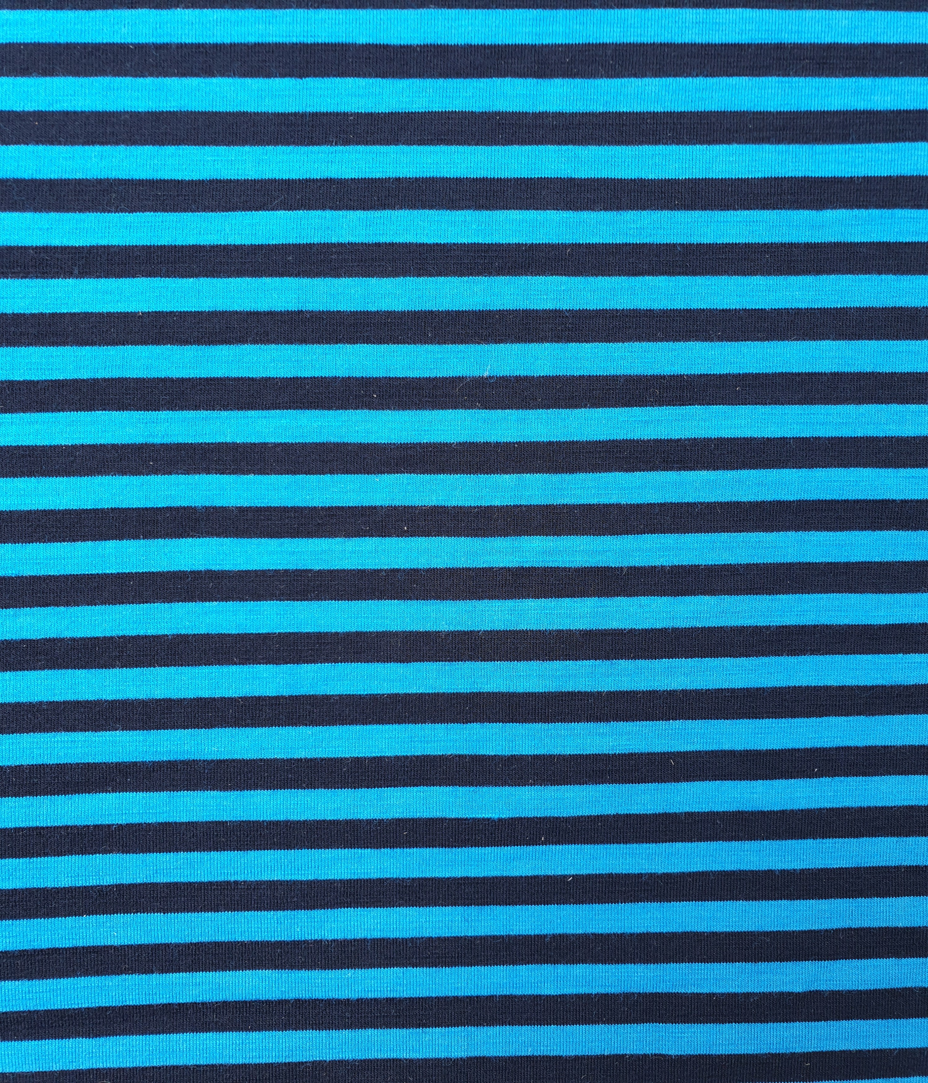 120 cm Dickerer Merino Singlejersey Karibikblau / Schwarz gestreift   