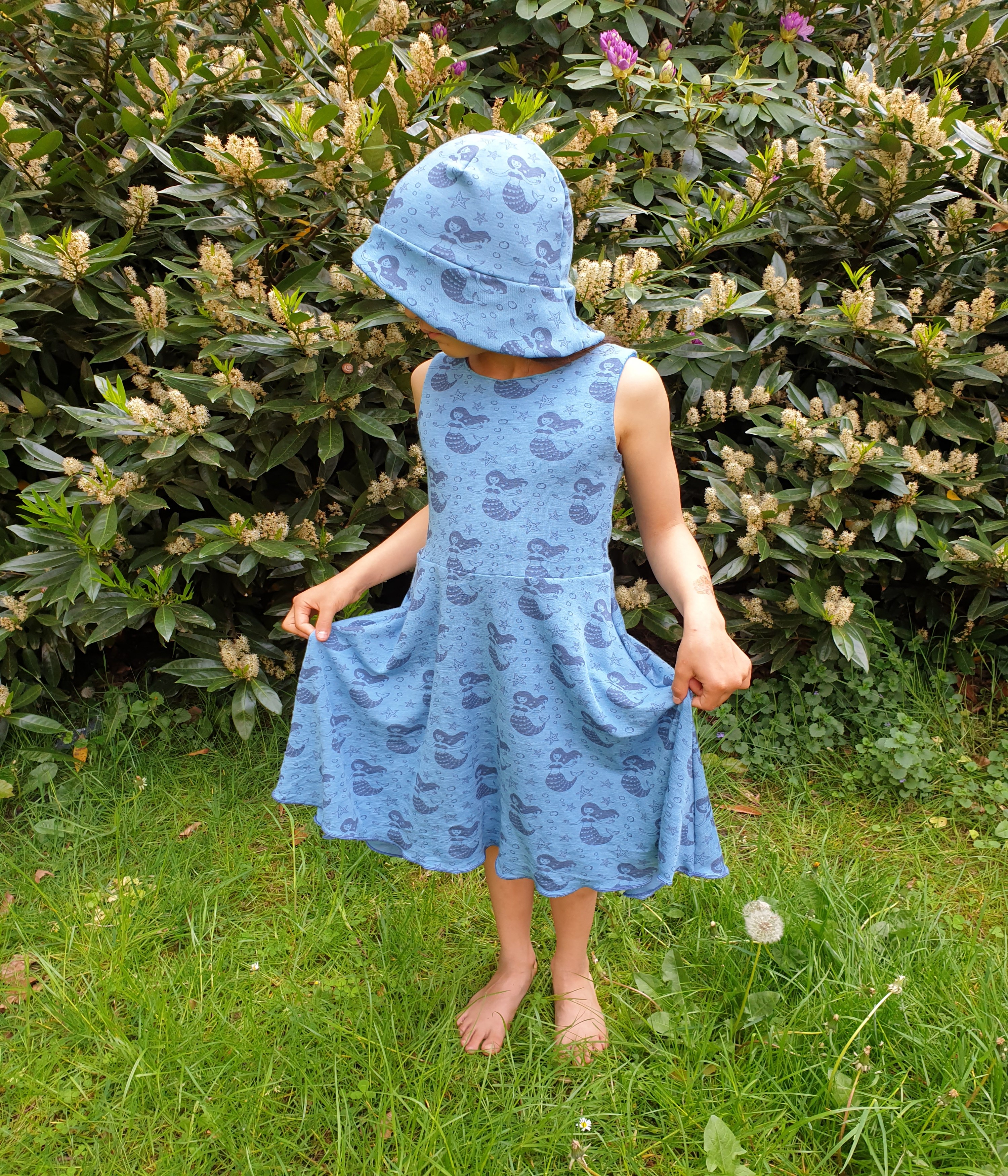  25 cm Bio Wolle / Seide Jersey Meerjungfrau auf Meeresblau (kbT)  __