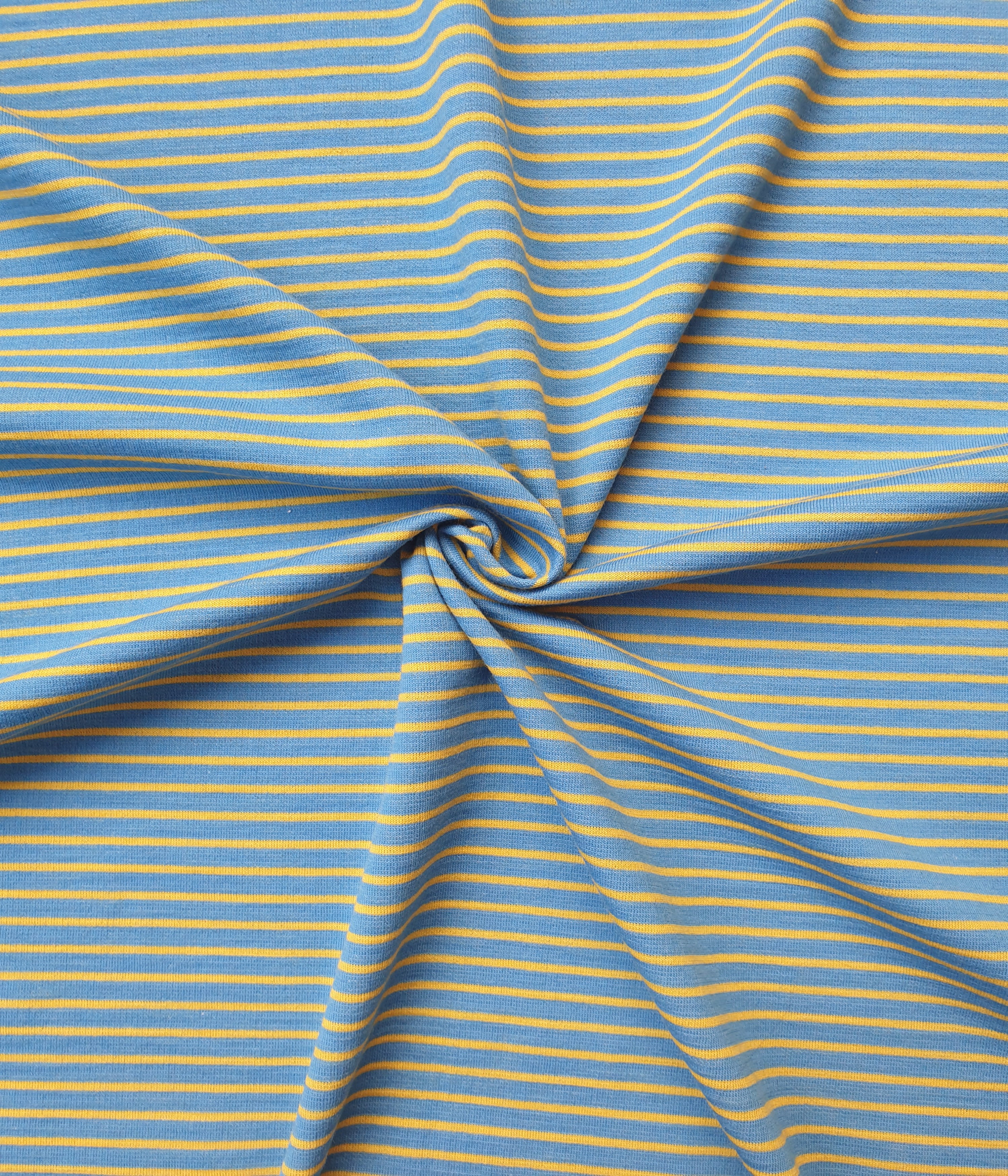 Dickerer Bio Merino Interlock  DUO Himmel / Sonne gestreift 